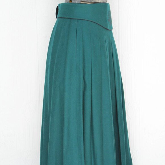 80's green teal midi wool austrian maxi skirt with belt - size 38 European - Picture 2 of 4